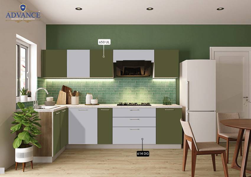 Sunmica Colour for Kitchen - Green and White Sunmica Design